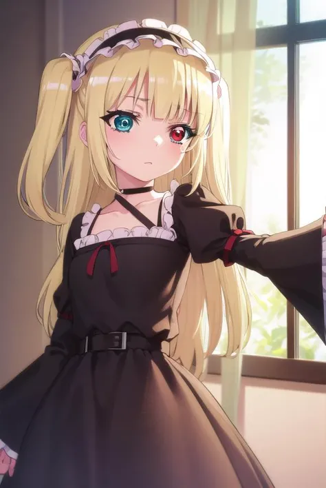 kobatohasegawa, <lora:kobato hasegawa s2-lora-nochekaiser:1>,
kobato hasegawa, long hair, blonde hair, (red eyes:1.3), blue eyes, (heterochromia:1.5), two side up,
BREAK dress, hairband, frills, long sleeves, puffy sleeves, juliet sleeves, (black dress:1.3),
BREAK indoors, classroom,
BREAK looking at viewer, (cowboy shot:1.5),
BREAK <lyco:GoodHands-beta2:1>, (masterpiece:1.2), best quality, high resolution, unity 8k wallpaper, (illustration:0.8), (beautiful detailed eyes:1.6), extremely detailed face, perfect lighting, extremely detailed CG, (perfect hands, perfect anatomy),