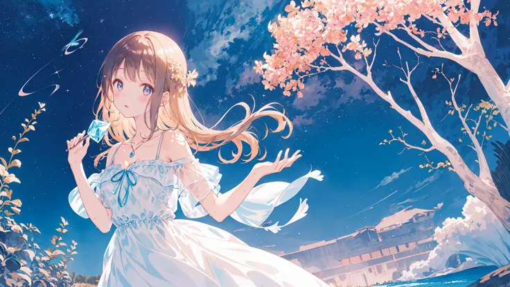 ethereal colors, musical notes, sheet music, ethereal glitter, ethereal starfield, ethereal nebula and clouds, colorful rain, vivid colors, psychadelic colors, neon colors, ethereal lightning horizon, ethereal color particles, rainbow colors,
decorative, intricate, embroidery, depth of field, high quality, masterpiece, absurdres, hiten1,
1girl, slender body, medium breasts, crystal clear eyes, long hair, crystal jewelry, transparent dress, see trough dress, transparent hair, wet body, water droplets on dress,