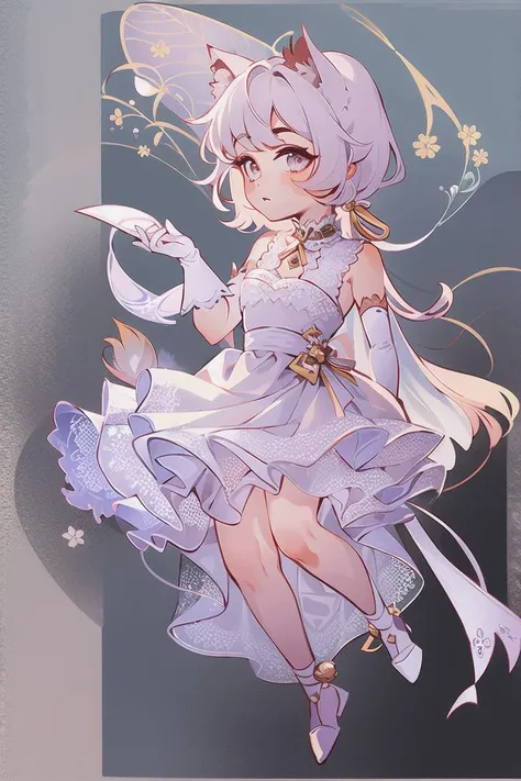 1boy, (Highest picture quality), (Master's work), (ultra-detailed), (Detailed eye description:1.2), (masterpiece, best quality, highres), solo,full body, <lora:test_little_papapa:1>, IRIAStyle, chibi, white dress, sleeveless dress, cat ears, cat tail, tail ribbon, paw gloves, paw shoes