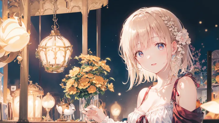 masterpiece, (((best quality))), ((highres)), ray tracing, bokeh, cage, ((in the cage)), vase, 1girl, detailed face, medium breasts,hiten1,