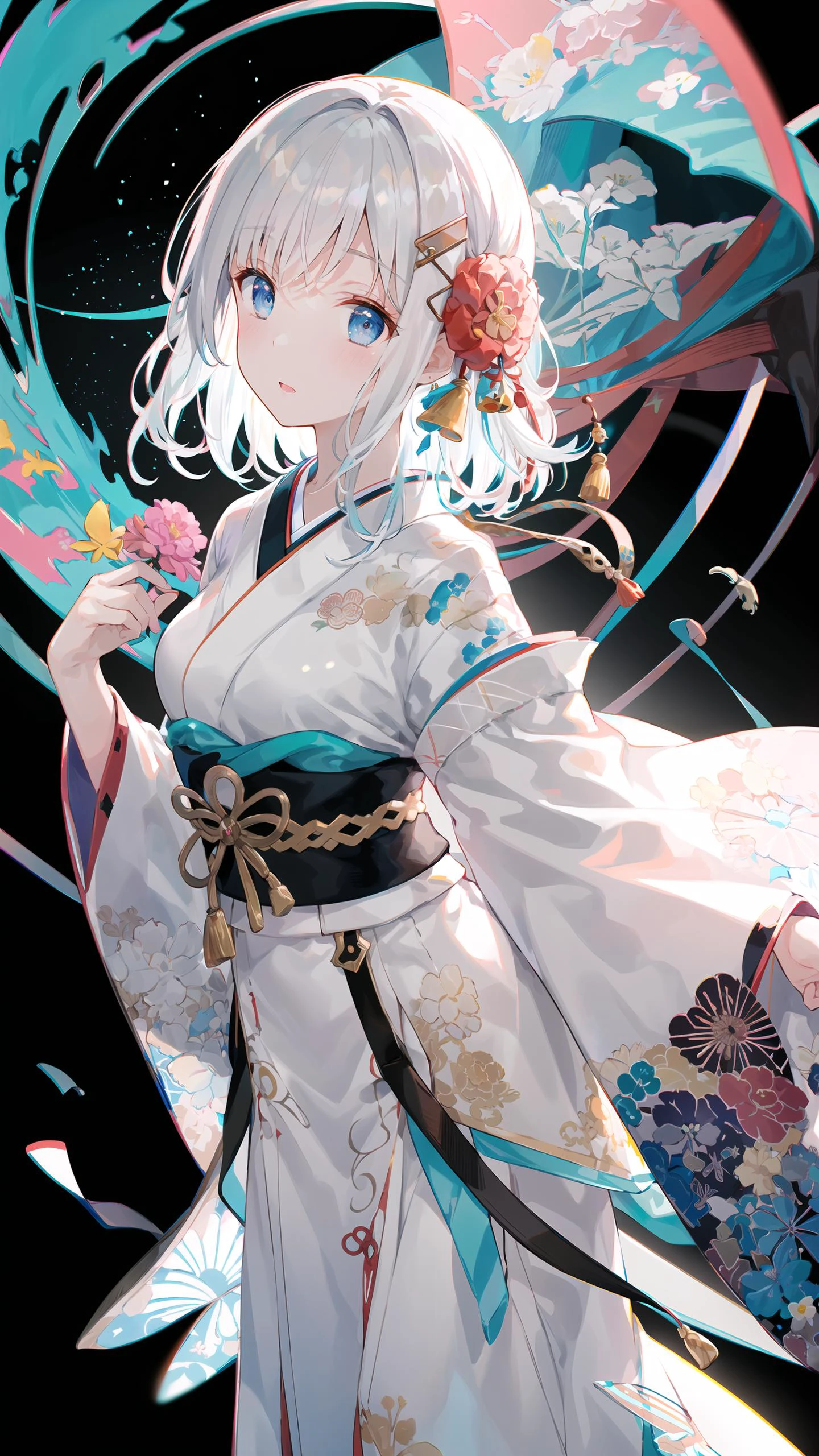 {{{{masterpiece}}}}, {{{hyper detailed}}}, {{{highres}}}, {{good anatomy}}, (((best quality))), ((an extremely delicate and beautiful)), {{an extremely detailed and delicate}}, {8k cg wallpaper}, {{illustration}}, (greyscale with colored background:1.1), white and black background, bokeh, (chromatic aberration:1.22), mature female, (1girl:1), solo, oiran, (japanese clothes:1.2), medium breasts, hiten1, <lyco:fuzi-loha-v2a:0.4>