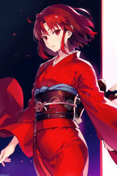 1girl, ryougi shiki, sash, red kimono, obijime <lora:RyougiShikiV2:0.55>