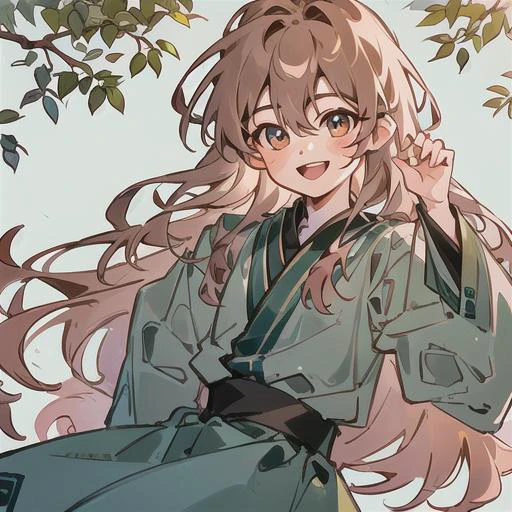 (Highest picture quality), (Master's work), (ultra-detailed), 1boy, smiling, :d, <lora:last:1>, ligth brown hair, two-colored eyes, ginger and blue eyes, green clothes, <lora:ShenTafeiV2:0.8>
