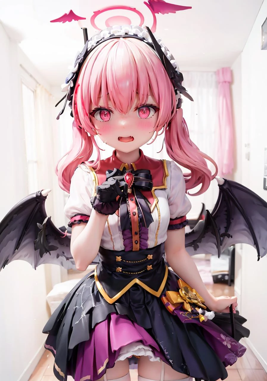 outfit-MUvampire, 1girl, solo,long hair, <lora:char-sop2:1> , streaked_hair, blush, looking at viewer, open mouth, bangs,halo,white background, lifted by self,black panties,blush, clothes lift, smile, thighs, skindentation,black panties,
closed_mouth,cowboy_shot,,
from,
looking at viewer,lifted by self,lift skirt, sweat,hair flower, frilled hairband, blush, open mouth, <lora:OUTFIT-MUvampire-000008:0.95> <lora:char-koharu:1>