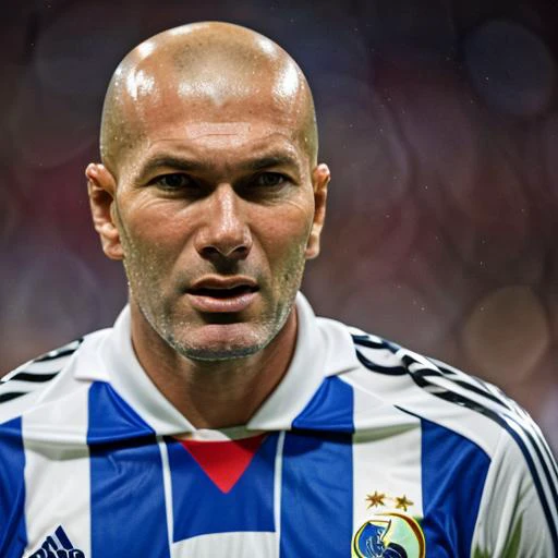 1boy, man,( zizou:1.2), looking at the viewer, portrait, focus on face,( bald:0.7), sportswear,( stubble:1.2), soccer uniform, close up, <lora:Zinedine_Zidane:1>