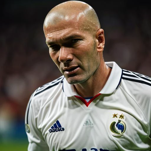 1boy, man,( zizou:1.2), looking at the viewer, portrait, focus on face,( bald:0.7), sportswear,( stubble:1.2), soccer uniform, close up, <lora:Zinedine_Zidane:1>