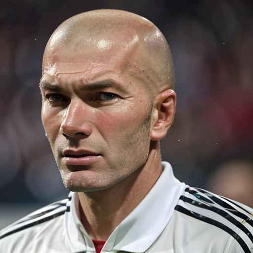 1boy, man,( zizou:1.2), looking at the viewer, portrait, focus on face,( bald:0.5), sportswear,( stubble:1.2), soccer uniform, close up, <lora:Zinedine_Zidane:1>