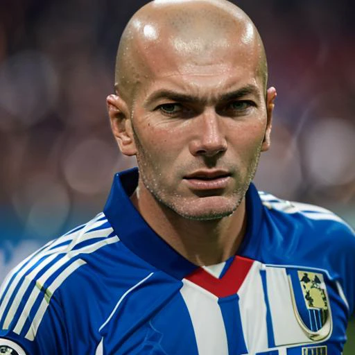 1boy, man,( zizou:1.2), looking at the viewer, portrait, focus on face,( bald:0.7), sportswear,( stubble:1.2),( blue soccer uniform:1.5), close up, <lora:Zinedine_Zidane:1>