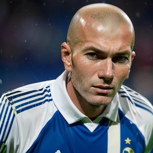 1boy, man,( zizou:1.2), looking at the viewer, portrait, focus on face,( bald:0.7), sportswear,( stubble:1.2),( blue soccer uniform:1.5), close up, <lora:Zinedine_Zidane:1>