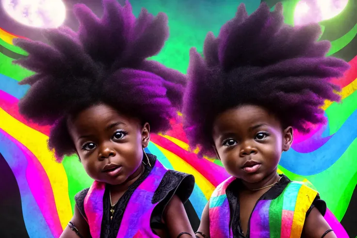a laughing black baby with rainbow afro, realistic, 8k, hdr