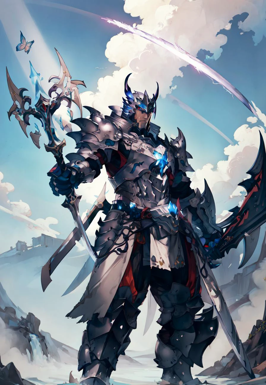 <lora:FF14CharArt:1.0>, masterpiece, best quality, knight in silver armor holding a giant sword, god rays, sunshine, butterfly, arctic tundra, sfw