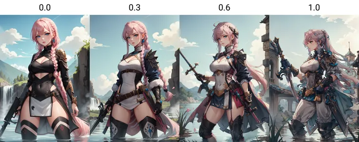 in the style of <lora:FF14CharArt:0.0>, masterpiece, best quality, 1woman, (((weapon master))), intricate Heather Gray outfit, intricate background, very long hair, Bubblegum Pink hair, waterfall braid, Sky Blue eyes, swamp, sfw
