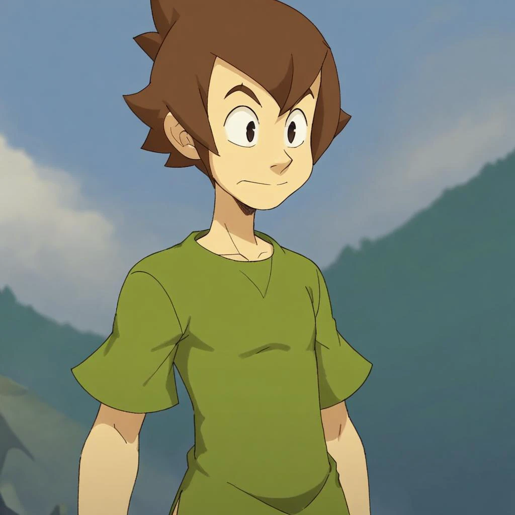 wakfu,1boy,green shirt,brown short hair,tall,
 <lora:wakfu-000019cs2:0.6>, <lora:Shaggy_RogersXL:0.81>