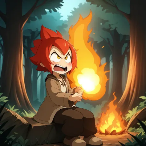 masterpiece,8k,16k,32k,absurd resolution,high resolution,1girl,red hair,angry face,open mouth,blush,standing,yellow eyes,glowing eyes,backround on fire,forest, <lora:wakfu-000019cs2:0.6>,wakfu,<lora:FireBreath:0.9> breathing fire, open mouth,sitting,side view,huge fire bolt