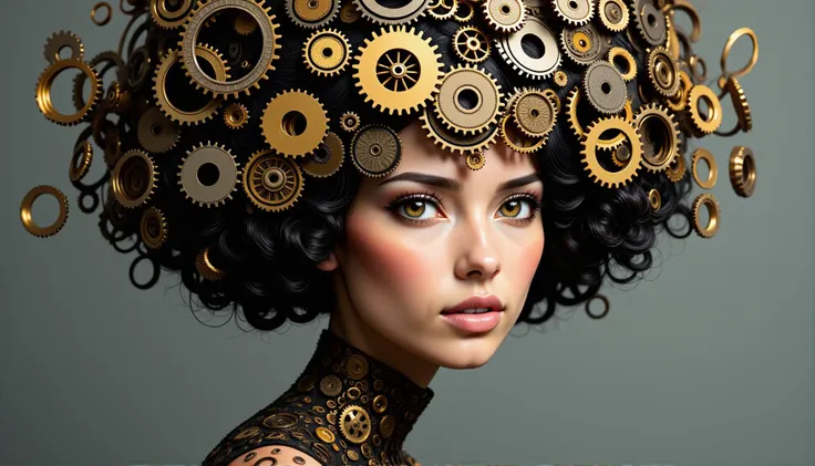 a woman with hair made from gears and sprockets