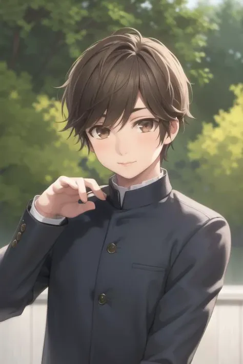 masterpiece, best quality, high quality, 1boy, solo, male focus, looking at viewer, upper body, <lora:souta_mochizuki:0.68>, souta_mochizuki, brown hair, brown eyes, realistic, gakuran