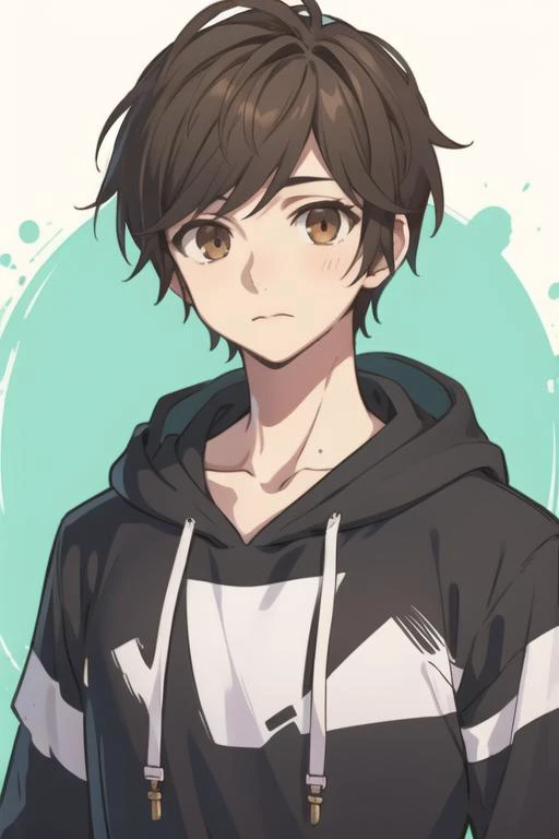 masterpiece, best quality, high quality, 1boy, solo, male focus, looking at viewer, upper body, <lora:souta_mochizuki:0.68>, souta_mochizuki, brown hair, brown eyes, , hoodie