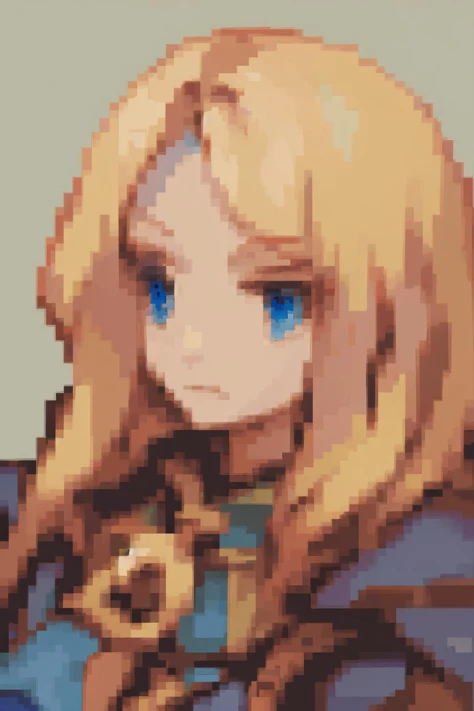 (masterpiece, best quality, absurdres, 4k, aesthetic, detailed, intricate), final_fantasy_tactics_portrait, pale orange background,1girl,KnightFFT,long hair, blonde hair, blue eyes, cape, armor, blue dress   <lora:FinalFantasy_FemaleKnight:0.8>   <lora:Final Fantasy Tactics Portraits V1:1>