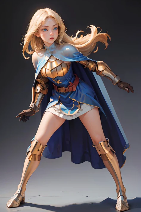 (masterpiece, best quality), 1girl, <lora:FinalFantasy_FemaleKnight:1> KnightFFT, long hair, blonde hair, blue eyes, cape, armor, blue dress, belt, gloves, boots,