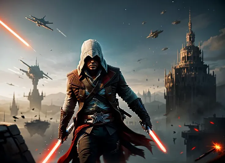 style of Shahab Alizadeh, acrylic art, action painting, star wars, 16K, hyperdetailed, best quality, assassin's creed
