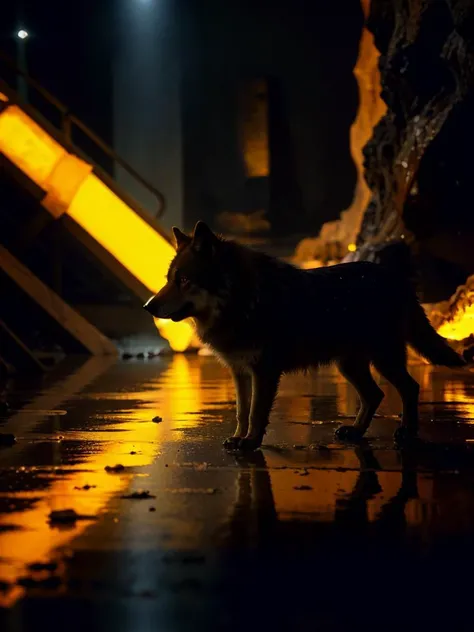 close-up shot, orange spotlight,
(pack of wolves:1.1), cavern, (beam, dust, particle, ray:0.7), (raytracing, reflection:1.1), puddle, (vivid, magic:0.7),
(dark background:1.2), cute,
<lora:spotlight:0.95>
<lora:epiCRealLife:0.95>
<lora:Elixir:0.95>
