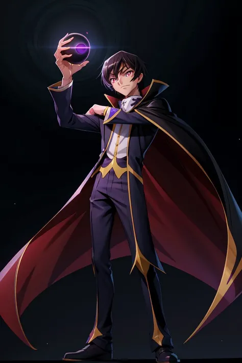 (lelouch lamperouge:1), male, boy, zero (code geass),(red glowing eye), purple suit, black cape, purple galaxy background, purple magic surrounding subject, (realistic:1.2), (masterpiece:1.2), (full-body-shot:1),(Cowboy-shot:1.2), neon lighting, dark romantic lighting, (highly detailed:1.2),(detailed face:1.2), (gradients), colorful, detailed eyes, (natural lighting:1.2), (dynamic pose:1.2), (solo, one person:1.5),<lora:Code Geass - Lelouch @ lelouch lamperouge:0.7> <lora:add_detail:0.15> <lora:hipoly3DModelLora_v10:0.05> <lora:RSERomantic_RSESofiko_RSEEmma-v1:0.1> <lora:BeautifulEyes:0.65>