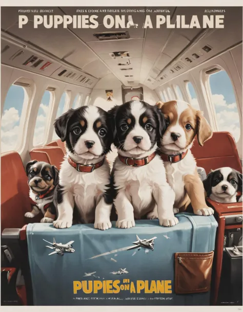 puppies on a plane, classic movie poster