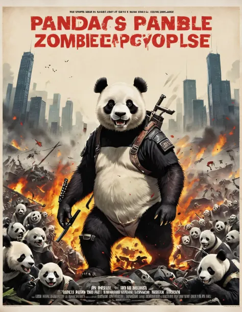 panda zombie apocalypse, classic movie poster