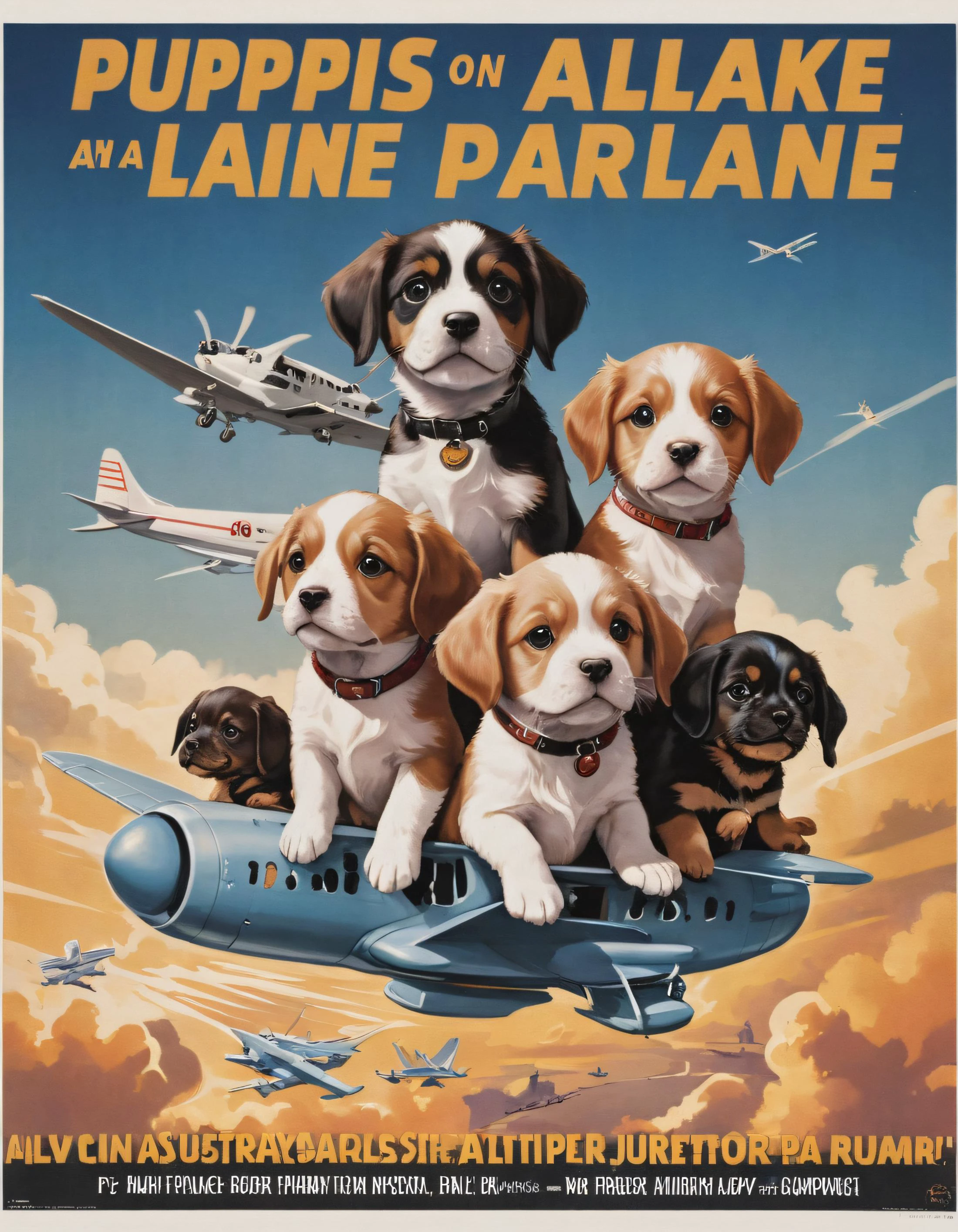 puppies on a plane, classic movie poster