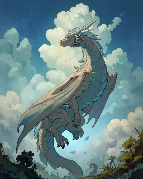 score_9, score_8_up, score_7_up, zPDXL,<lora:Heavy_Metal_Style_PDXL:1> HMstyle, air elemental, clouds, high fantasy, swirling air, glowing, dragon <lora:PonyAirElementals:0.80>