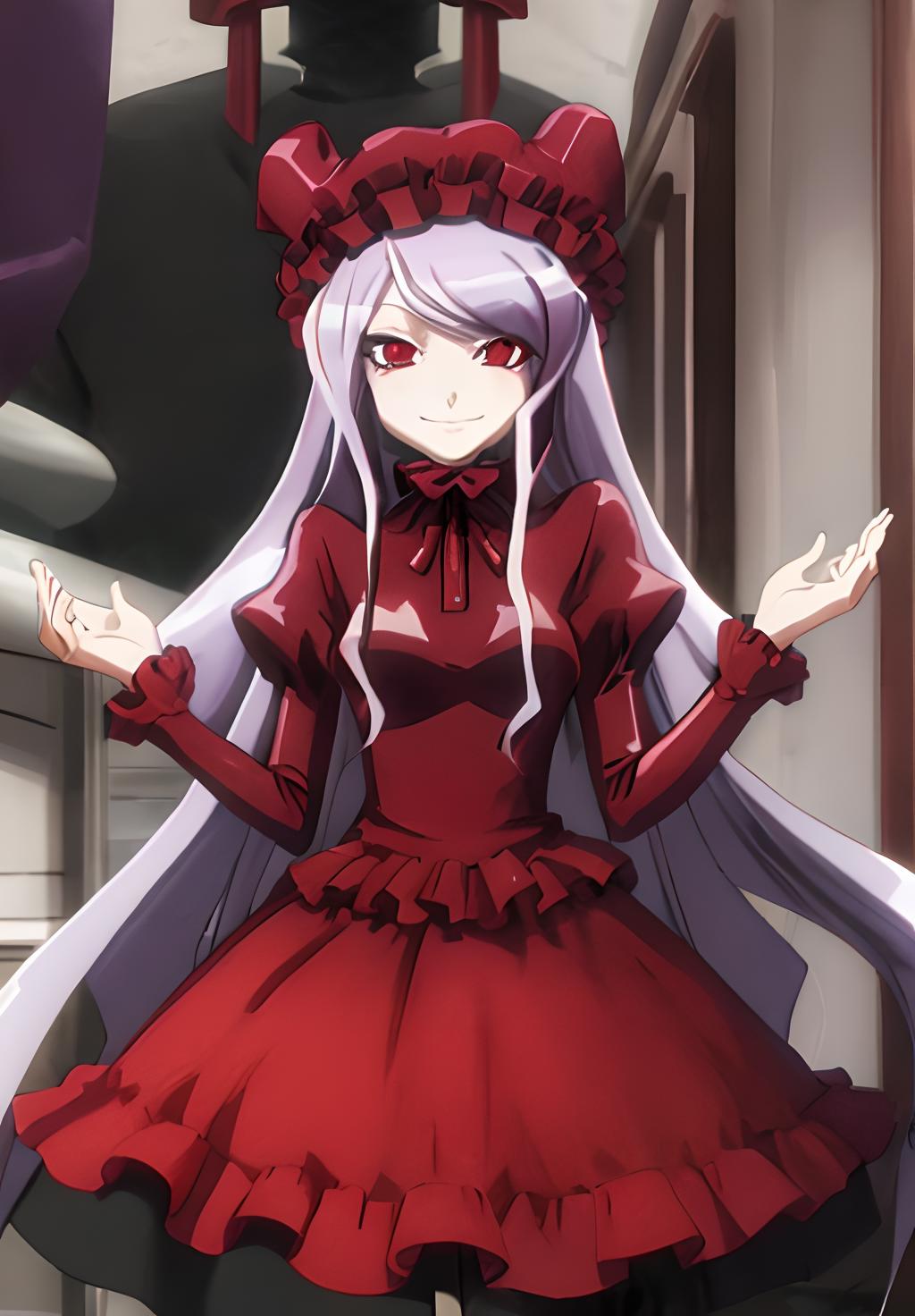 Anime girl in red dress with long white hair and red dress - SeaArt AI