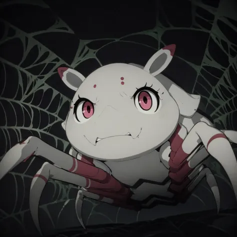 (masterpiece, best quality, high resolution:1.3), <lora:baizhi:0.85>, baizhi, spider, (glowing eyes:1.1), menacing, spider web, open mouth, parted lips,