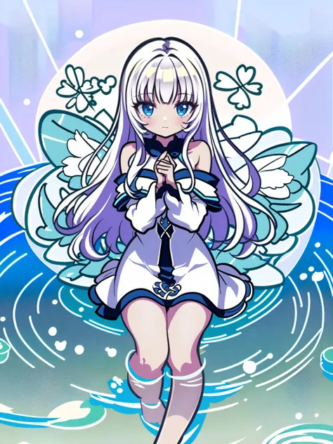 beautiful detailed glow,Floating ice crystals,((masterpiece)),(((best quality))),((ultra-detailed)),((illustration)),solo,girl,Dark skin,black eyes,white hair,disheveled hair,Loose hair,White glossy loose long hair,White off shoulder dress,barefoot,
//,
<lora:GenshinSimpleGraph-000160:1>,