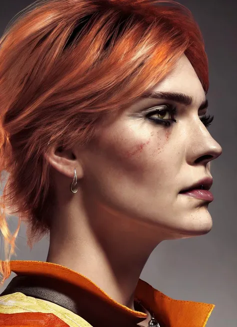 portrait of ((sks woman)) by Flora Borsi, style by Flora Borsi, bold, bright colours, orange Mohawk haircut, ((Flora Borsi))
