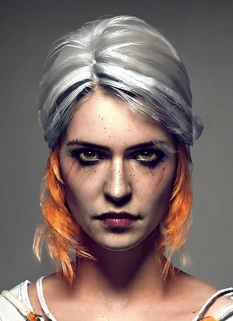 portrait of ((sks woman)) by Flora Borsi, style by Flora Borsi, bold, bright colours, orange Mohawk haircut, ((Flora Borsi))