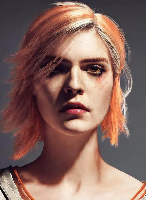 portrait of ((sks woman)) by Flora Borsi, style by Flora Borsi, bold, bright colours, orange Mohawk haircut, ((Flora Borsi))