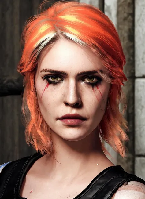 portrait of ((sks woman)) by Flora Borsi, style by Flora Borsi, bold, bright colours, orange Mohawk haircut, ((Flora Borsi))
