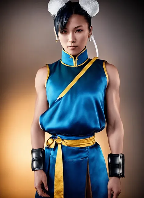 blue street fighter costume,, Portrait Photo taken on a Sony A9 II of a [Inquisitive:1.3] Lonesome (sks woman) in an [Intimate Pose:1.4], Moody Lighting. Hasselblad Award Winner, Square image, (Perfect Face), (Rendered Eyes), Soft Diffuse Lighting, Art by [Greg Rutkowski], Smirk, (Intricate)