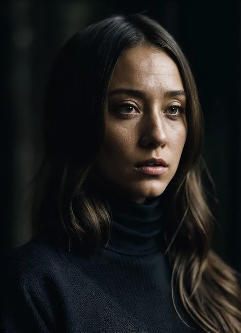 A stunning intricate full color portrait of (sks woman:1), wearing a black turtleneck, epic character composition, by ilya kuvshinov, alessio albi, nina masic, sharp focus, natural lighting, subsurface scattering, f2, 35mm, film grain, <lora:locon_stellamaeve_v1_from_v1_64_32:1>
