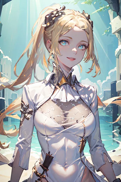 highres, highest quallity, illustration,  ultra detailed, (detailed face), (detailed eyes), best quality, hyper detailed, masterpiece,1girl, solo, blonde hair, OriginalOutfit, Commander Dress, ponytail, luminous eyes, , light rays, (colorful), cowboy shot, looking at viewer, smile, outdoors
 <lora:yorhaCommanderNierAutomata_v10:0.8>