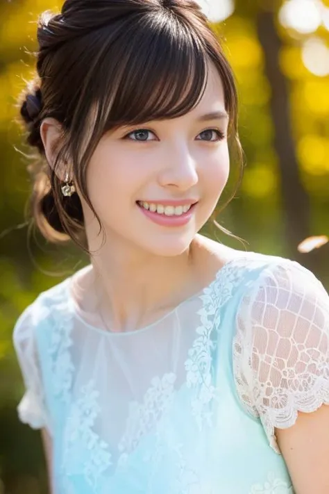1girl,(wearing a beautiful dress:1.2),(RAW photo, best quality), (realistic, photo-realistic:1.4), masterpiece, an extremely delicate and beautiful, extremely detailed, 2k wallpaper, Amazing, finely detail, extremely detailed CG unity 8k wallpaper, ultra-detailed, highres, soft light, beautiful detailed girl, extremely detailed eyes and face, beautiful detailed nose, beautiful detailed eyes,cinematic lighting,in a beautiful forest of pine trees at a Japanese countryside,autumn scenery,maple trees in autumn,by a small rocky river,morning light,perfect anatomy,slender body,smiling, <lora:yoshimuraharuka_lora:0.8>