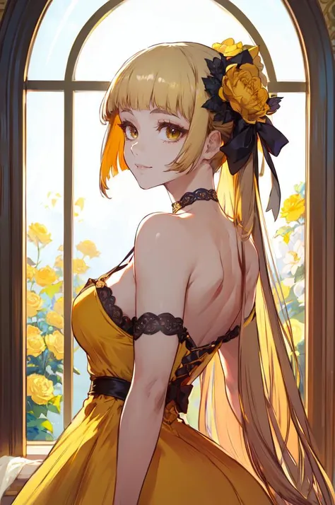 Naked girl with yellow hair and twin ponytail