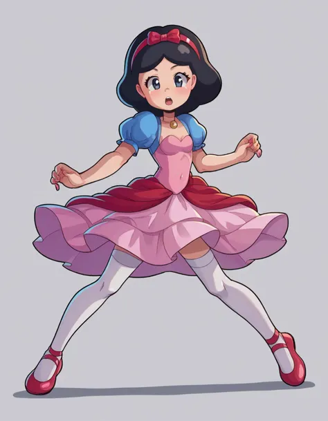 zPDXL, score_9, score_8_up, score_7_up, source_anime, 1girl, solo,
<lora:PringleDingle_v2-15:1> pringus,, Snow White, black hair, little girl, child, :o, prostration, ballerina wearing Delicate pastel pink tutu, matching leotard, opaque stockings, satin pointe shoes
