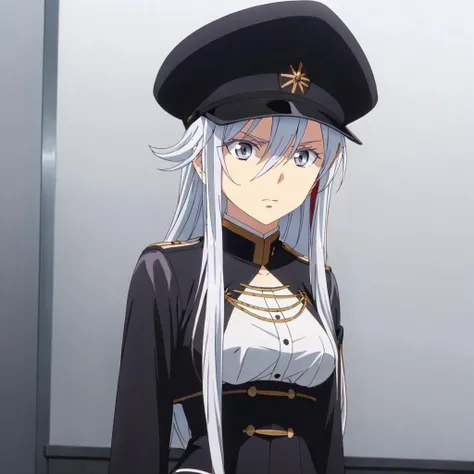 masterpiece,highres,high quality,extremely detailed,solo,
<lora:VladilenaMilize001:0.7>,serious,
BloodyRegina 1girl,
streaked hair,
military hat,black headwear,
military uniform,black jacket,
high-waist skirt,
