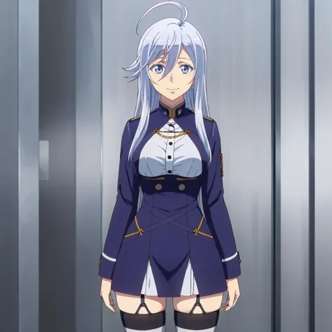masterpiece,highres,high quality,extremely detailed,solo,
<lora:VladilenaMilize001:0.7>,looking at viewer,smile,
VladilenaMilize,1girl,
ahoge,
jacket,shirt,dress shirt,
blue skirt,
zettai ryouiki,white_thighhighs,