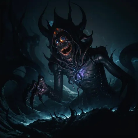 close-up of eldritch lich from side in action pose surrounded by void magic looking at viewer, (intricate details), (****), eldritch, (nightmare), insane, horror \(theme\), glow, glowing eyes, death, bones, blue magic smoke, toxic, glowing eyes, volumetric lighting, unique pose, dynamic pose, dutch angle,
<lora:InstantPhotoX3:0.5>,<lora:add_detail:0.5>,  <lora:fansty world_20230601105102:.4>,  <lora:LowRA:.2>,