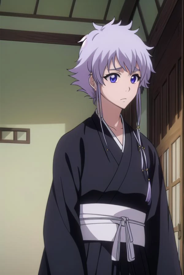 isanekotetsu, <lora:isanekotetsuv2-lora-nochekaiser:1>,
isane kotetsu, short hair, braid, purple hair, (purple eyes:1.1), hair braid,
BREAK long sleeves, japanese clothes, kimono, haori, black kimono, hakama, black hakama,
BREAK indoors,
BREAK looking at viewer, (cowboy shot:1.5),
BREAK <lyco:GoodHands-beta2:1>, (masterpiece:1.2), best quality, high resolution, unity 8k wallpaper, (illustration:0.8), (beautiful detailed eyes:1.6), extremely detailed face, perfect lighting, extremely detailed CG, (perfect hands, perfect anatomy),