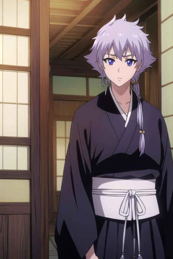 isanekotetsu, <lora:isanekotetsuv2-lora-nochekaiser:1>,
isane kotetsu, short hair, braid, purple hair, (purple eyes:1.1), hair braid,
BREAK long sleeves, japanese clothes, kimono, haori, black kimono, hakama, black hakama,
BREAK indoors,
BREAK looking at viewer, (cowboy shot:1.5),
BREAK <lyco:GoodHands-beta2:1>, (masterpiece:1.2), best quality, high resolution, unity 8k wallpaper, (illustration:0.8), (beautiful detailed eyes:1.6), extremely detailed face, perfect lighting, extremely detailed CG, (perfect hands, perfect anatomy),