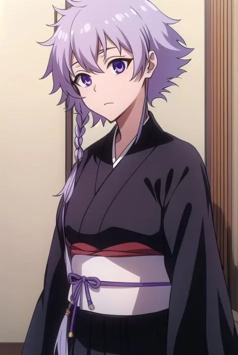 isanekotetsu, <lora:isanekotetsuv2-lora-nochekaiser:1>,
isane kotetsu, short hair, braid, purple hair, (purple eyes:1.1), hair braid,
BREAK long sleeves, japanese clothes, kimono, haori, black kimono, hakama, black hakama,
BREAK indoors,
BREAK looking at viewer,
BREAK <lyco:GoodHands-beta2:1>, (masterpiece:1.2), best quality, high resolution, unity 8k wallpaper, (illustration:0.8), (beautiful detailed eyes:1.6), extremely detailed face, perfect lighting, extremely detailed CG, (perfect hands, perfect anatomy),