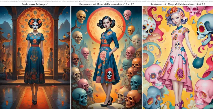 JamesJean; ethereal fantasy concept art of surrealist art Japanese artist John Wilhelm paints a captivating portrait of a woman in a hipster midi dress and pumps. The model is depicted in a serious meiji era style, characterized by dashed eyes and wide views. The background is darkened by a rim light effect. This artwork falls under the horror genre and is set against an asymmetrical backdrop. De Es Schwertberger created this piece using a de dia los muertos color scheme and a painterly style. The overall composition is striking and intense. . dreamlike, mysterious, provocative, symbolic, intricate, detailed . magnificent, celestial, ethereal, painterly, epic, majestic, magical, fantasy art, cover art, dreamy